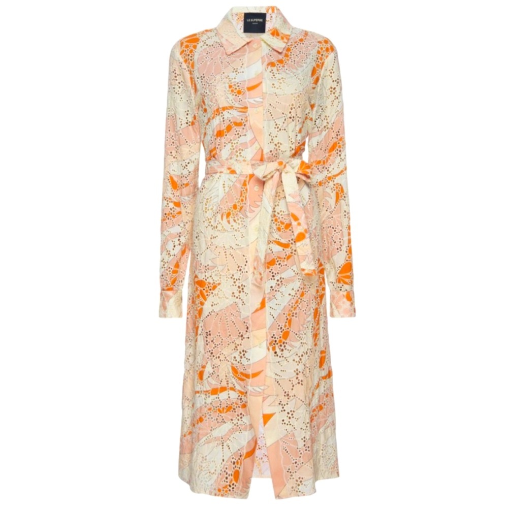 NWT Le Superbe Cream Long Sleeve Notched Collar Shirt Dress Size 8